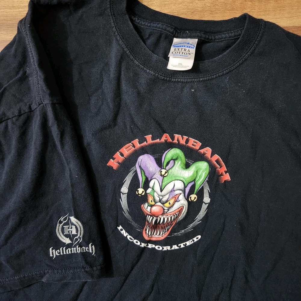 VTG Y2K Hellanbach Mens Evil Jester Who's Your Daddy Graphic T-Shirt Black 3XL - Picture 2 of 11